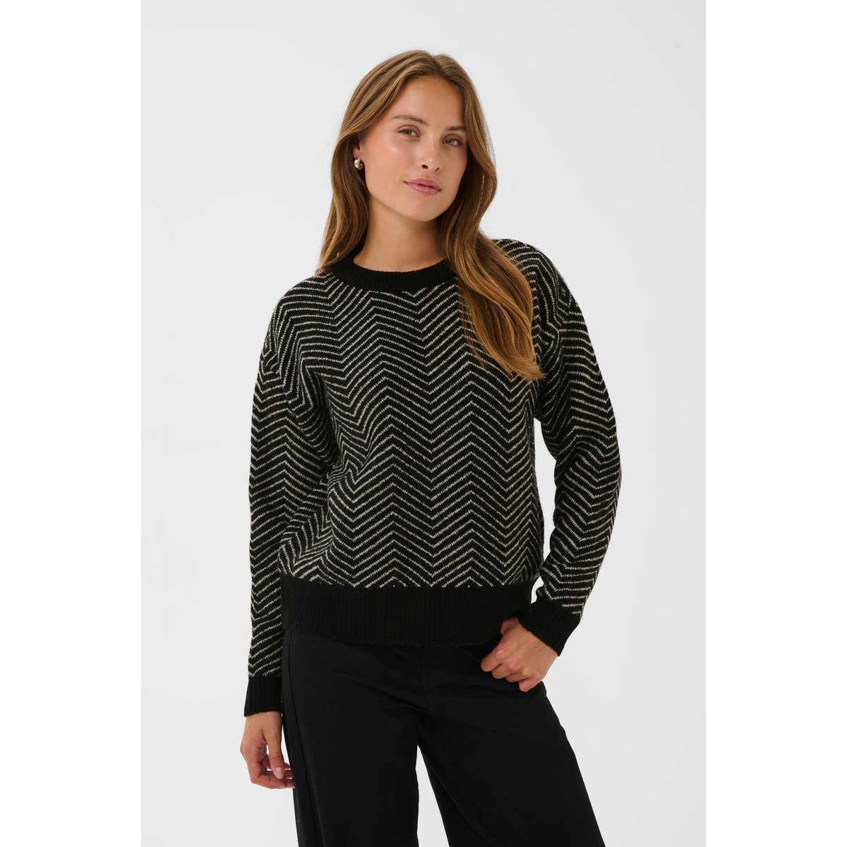 Pullover tricoté noir black/feathergrey mel. zig zag, KAFFE