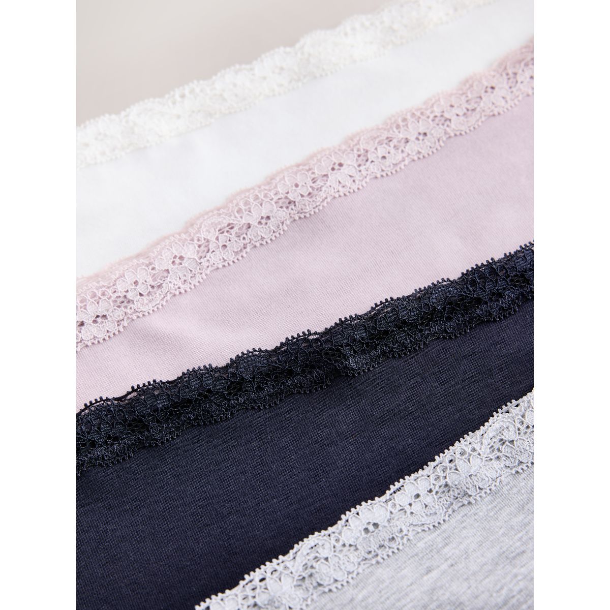 Culotte de bikini en coton/dentelle, lot 4 gris/rose/crème, NEXT