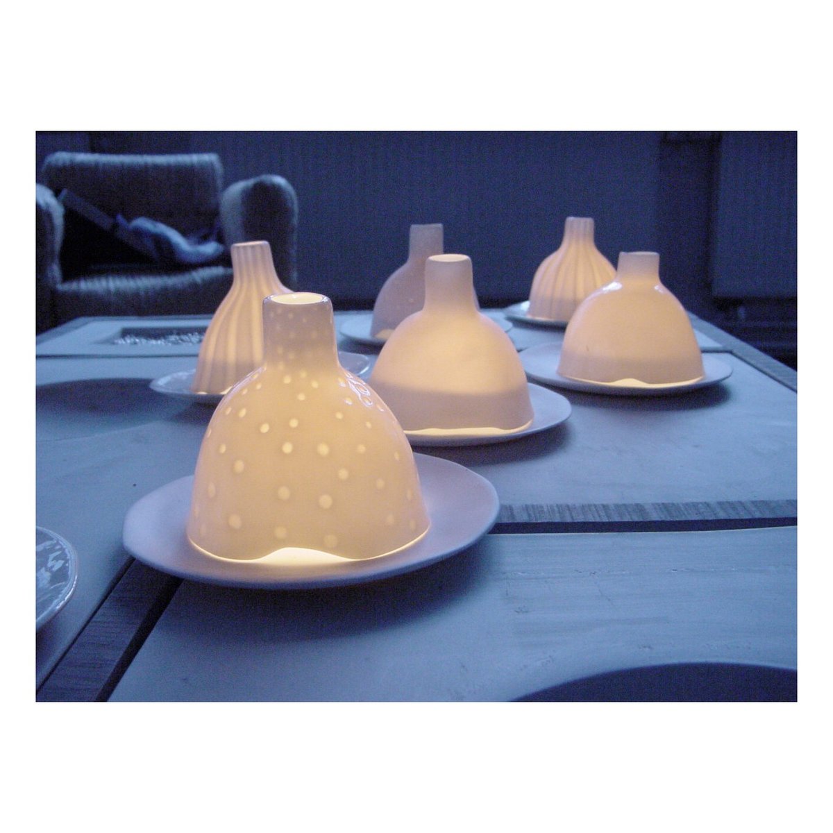 Photophore Igloo de Nuit Rayé Porcelaine blanc brillant, TSE ET TSE ASSOCIÉES
