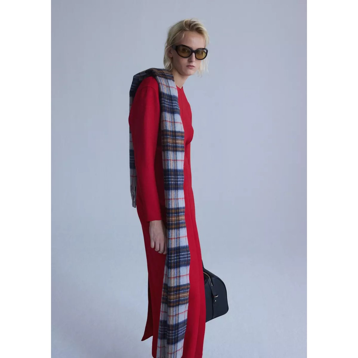 Robe maille détail froncé rouge, MANGO