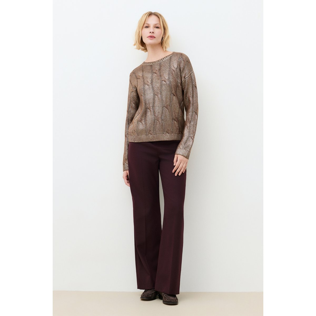 Pull droit cachemire col rond MVAL marron, CAROLL