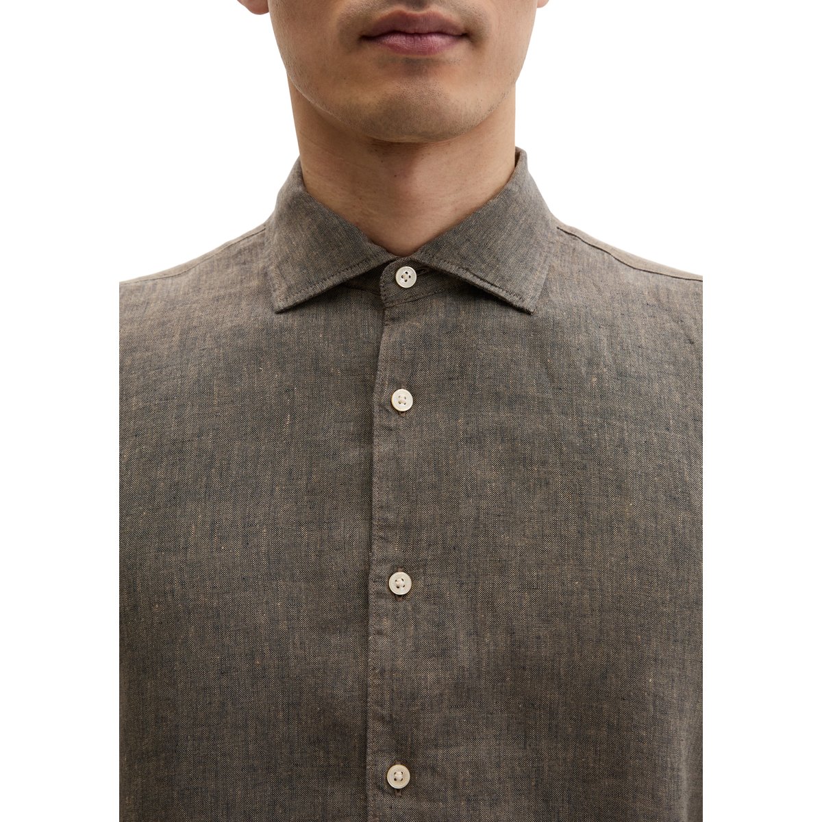Chemise à col requin shaped en chambray de lin fin bleu foncé, MARC O'POLO