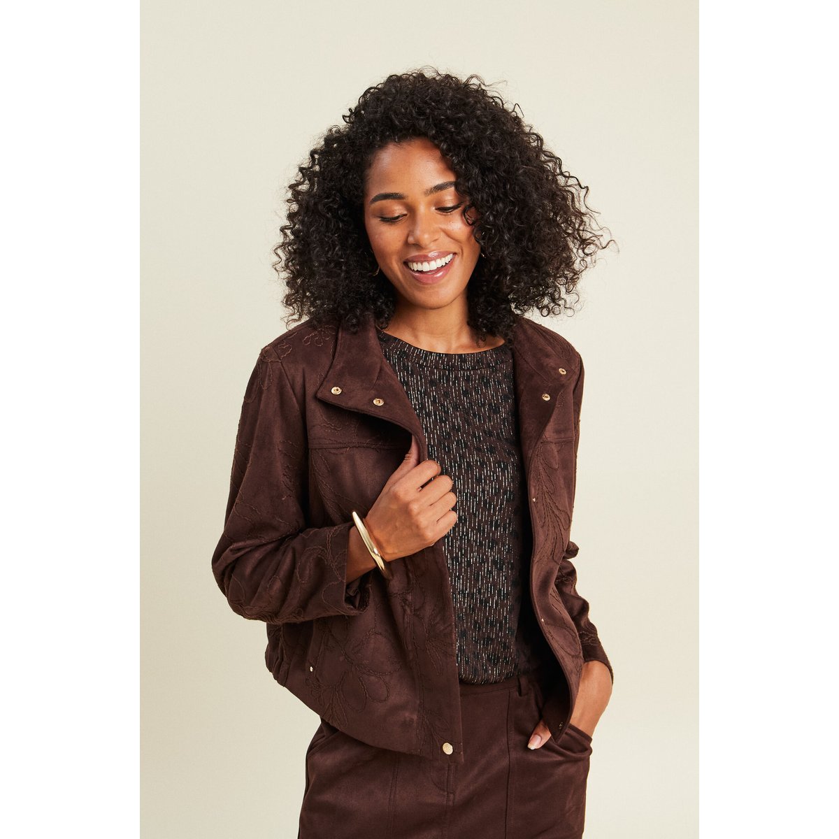 Veste col montant doublée marron foncé, BREAL