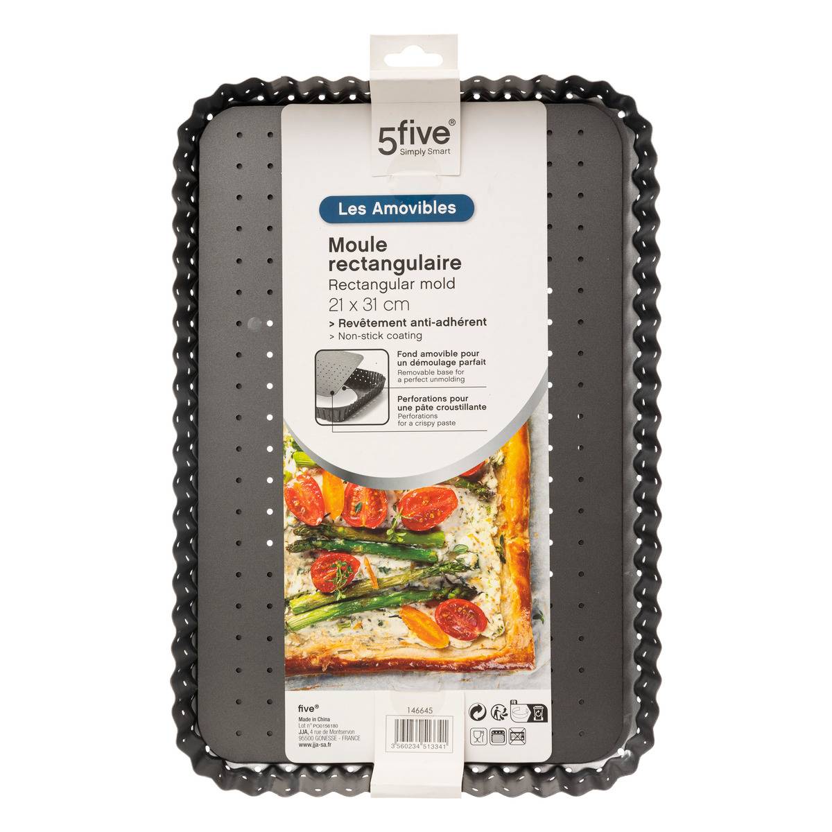 Moule rectangulaire à fond perforé FONDS AMOVIBLES gris, 5FIVE SIMPLY SMART