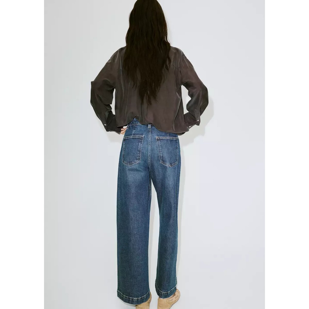 Jean style jupe-culotte Catherin taille haute bleu foncé, MANGO