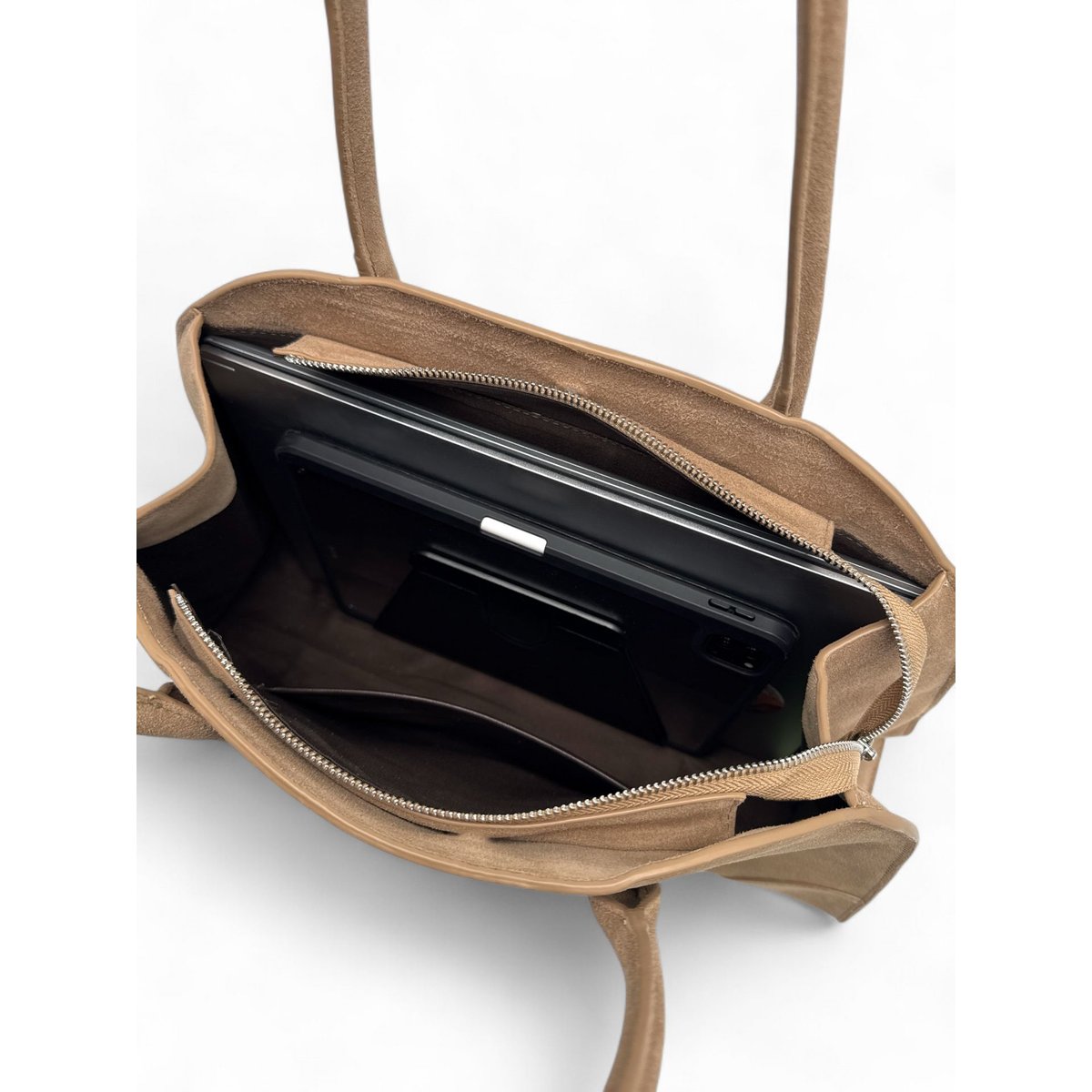 Grand sac cabas en croûte de cuir CONSTANCE taupe moyen, OH MY BAG