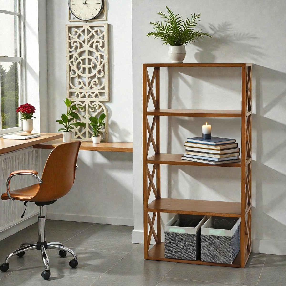 Étagère 4 niveaux 160cm bois mindi style exotique LOLA bois naturel, PIER IMPORT