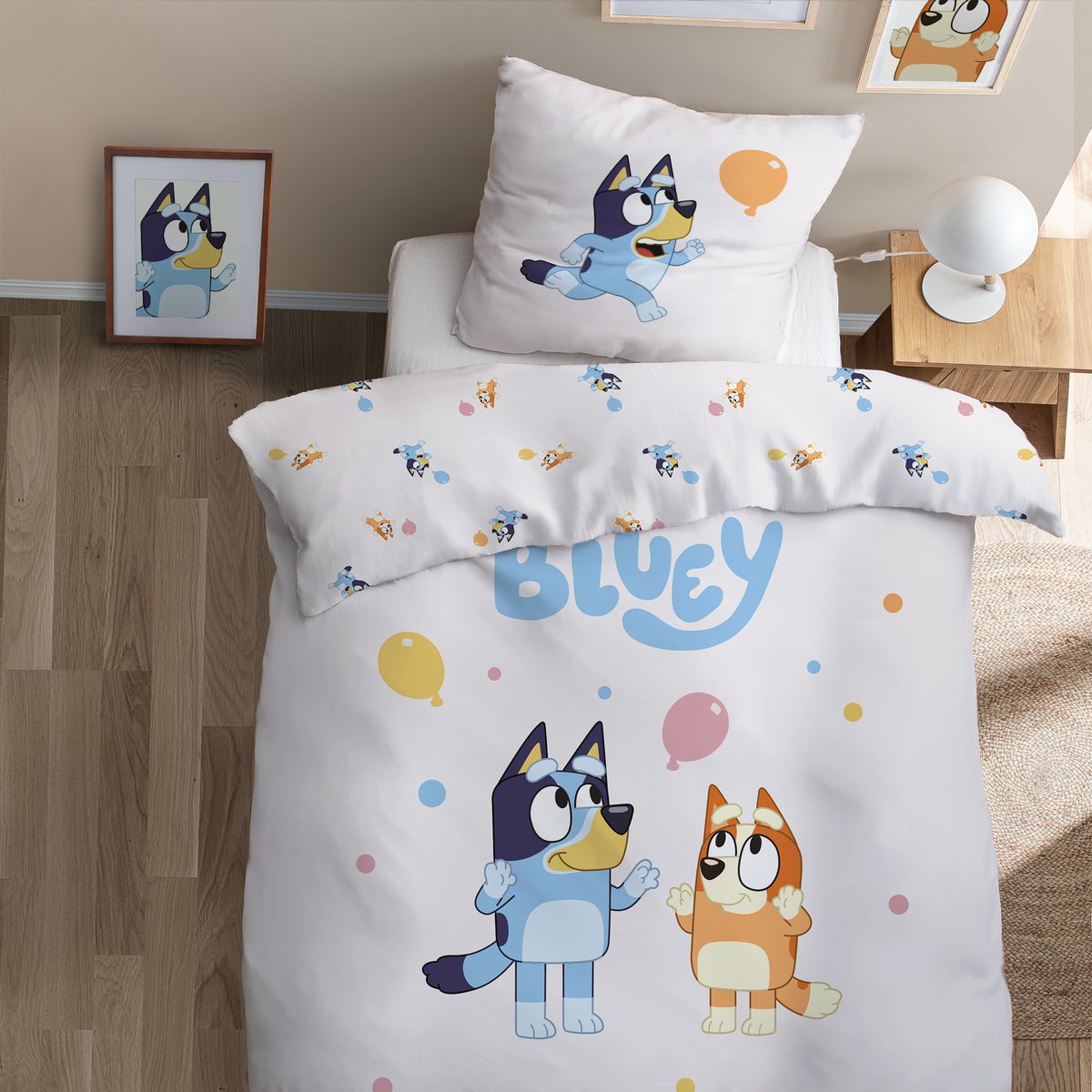 Parure de lit imprimée 100% coton, PARTY beige, BLUEY