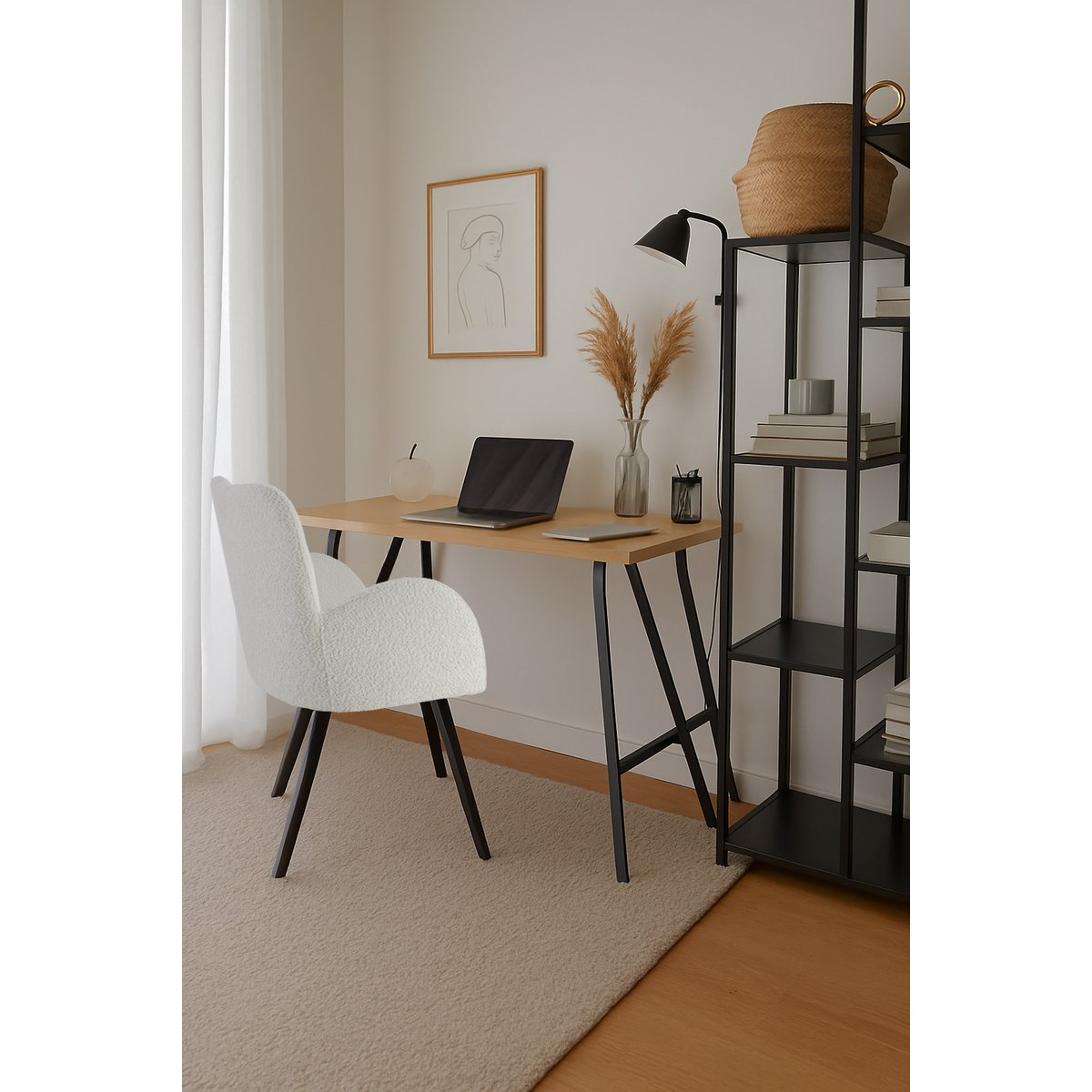 Lot de 2 chaises tissu bouclette et métal, LIVia blanc, HISPANOHOGAR