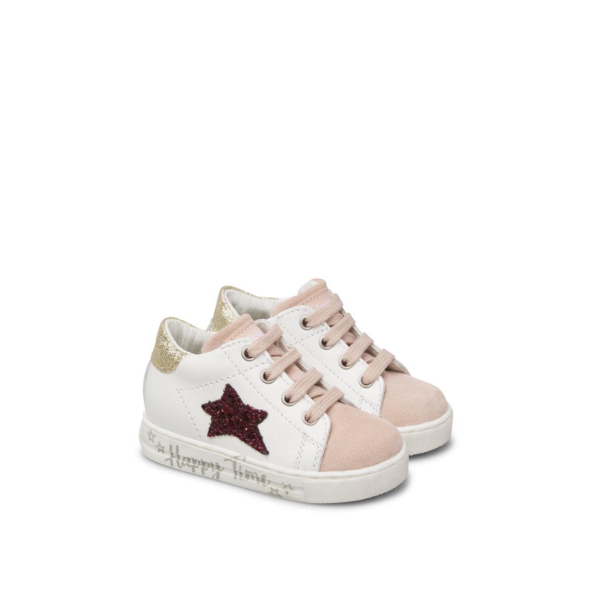 Sneakers en cuir et velours SASHA blanc-rose-, FALCOTTO