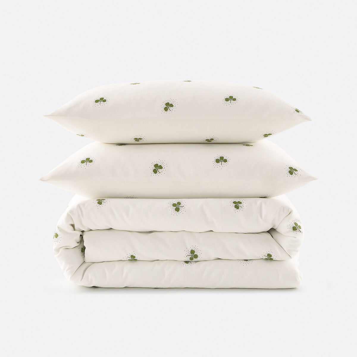 Parure di biancheria da letto in cotone riciclato 30%, federa rettangolare, stampa trifoglio, LUCKY fantasia, LA REDOUTE INTERIEURS