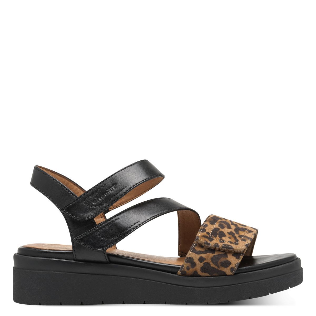 Sandale à talon en cuir noir cuivré, TAMARIS
