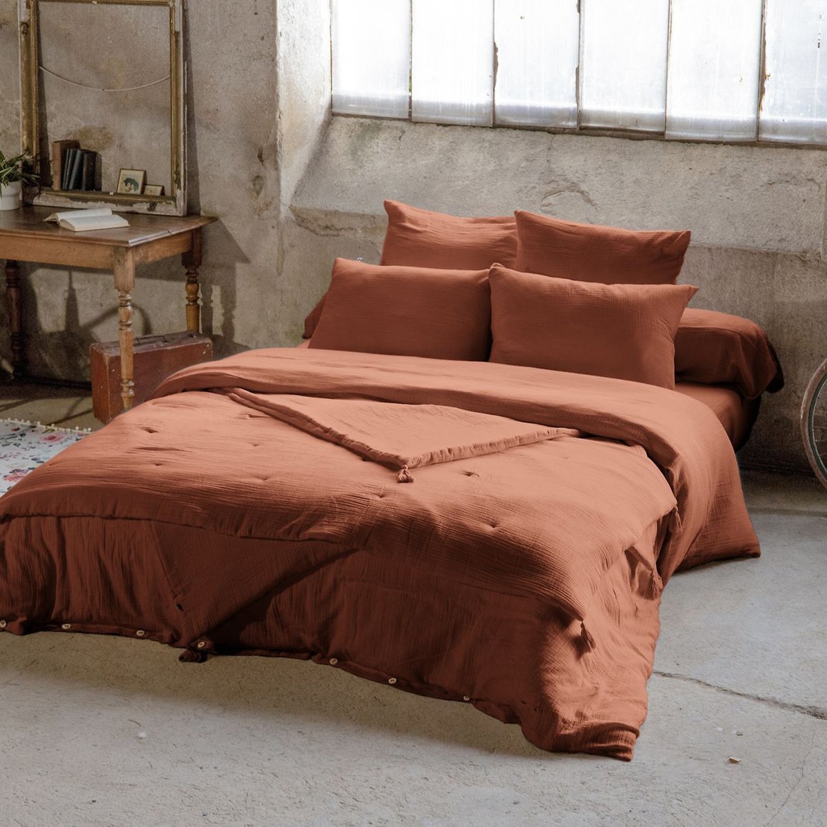 Drap Housse Gaze De Coton Uni terracotta, C DESIGN HOME TEXTILE