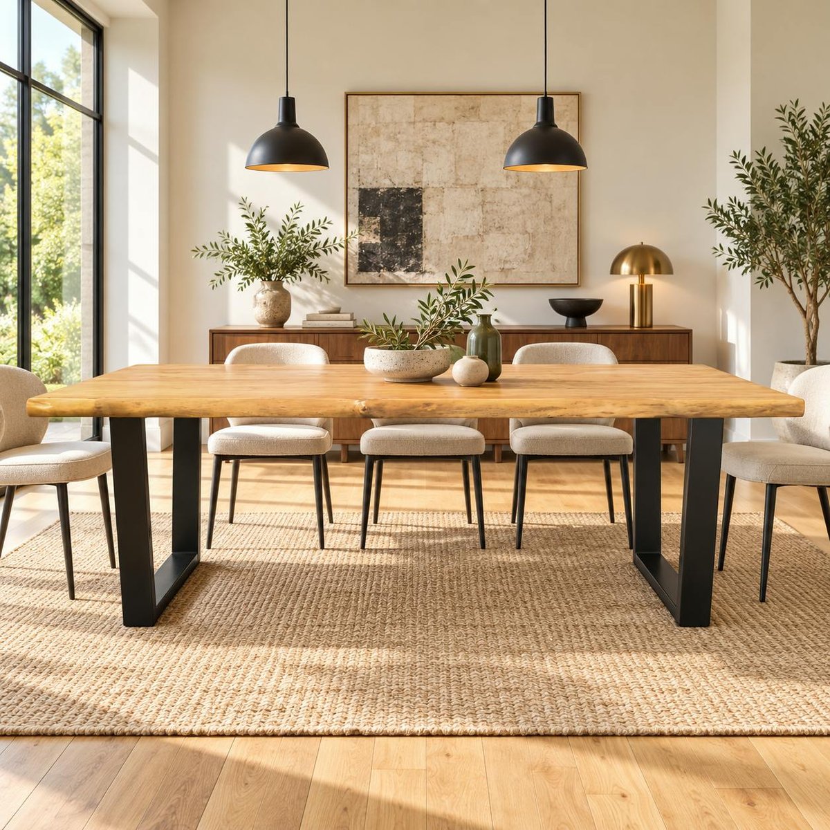 Table à manger bois de teck recyclé, pieds en U 240 cm TIMOR bois naturel, PIER IMPORT