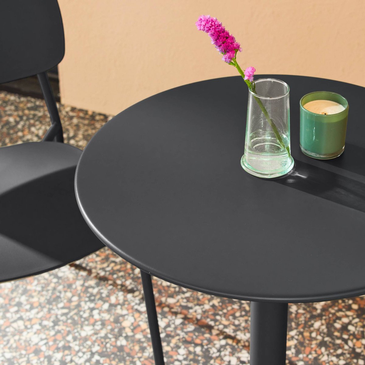Table de jardin bistrot ronde acier + 2 assises OREA + LIVA anthracite, SWEEEK
