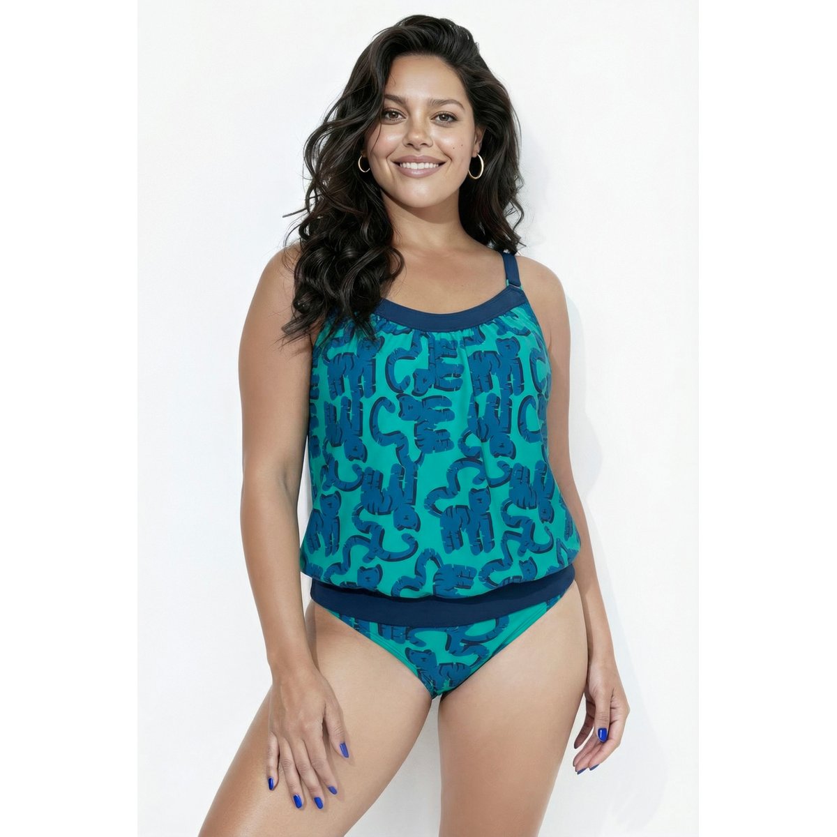 Tankini avec bonnets souples, motif chats vert caraïbes clair, ULLA POPKEN