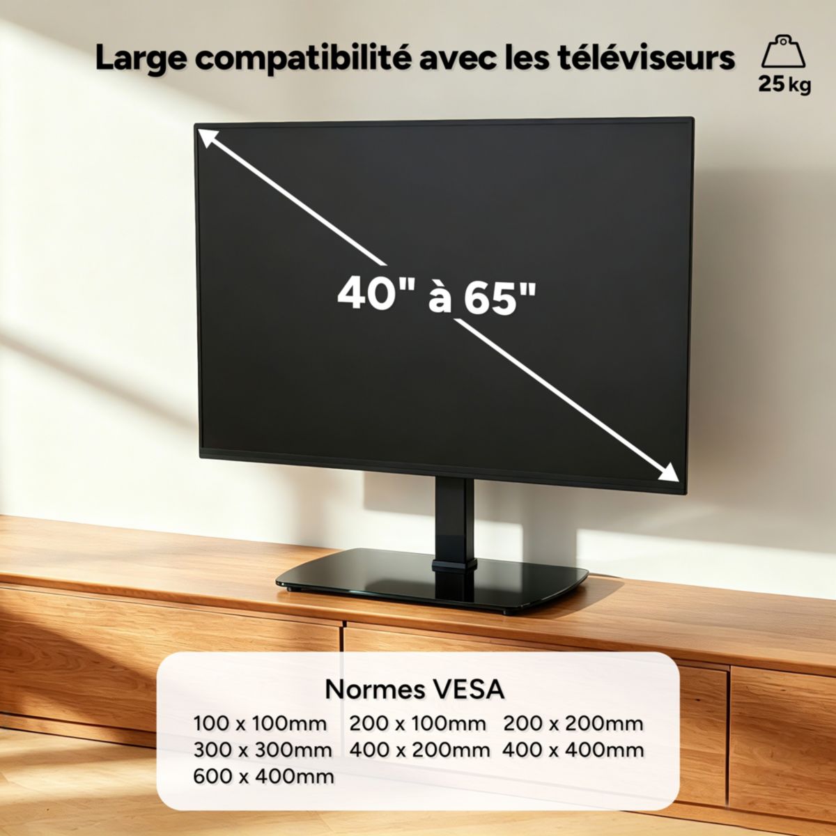 Pied TV télé 40''-65'' couleur unique, ESSENTIEL B