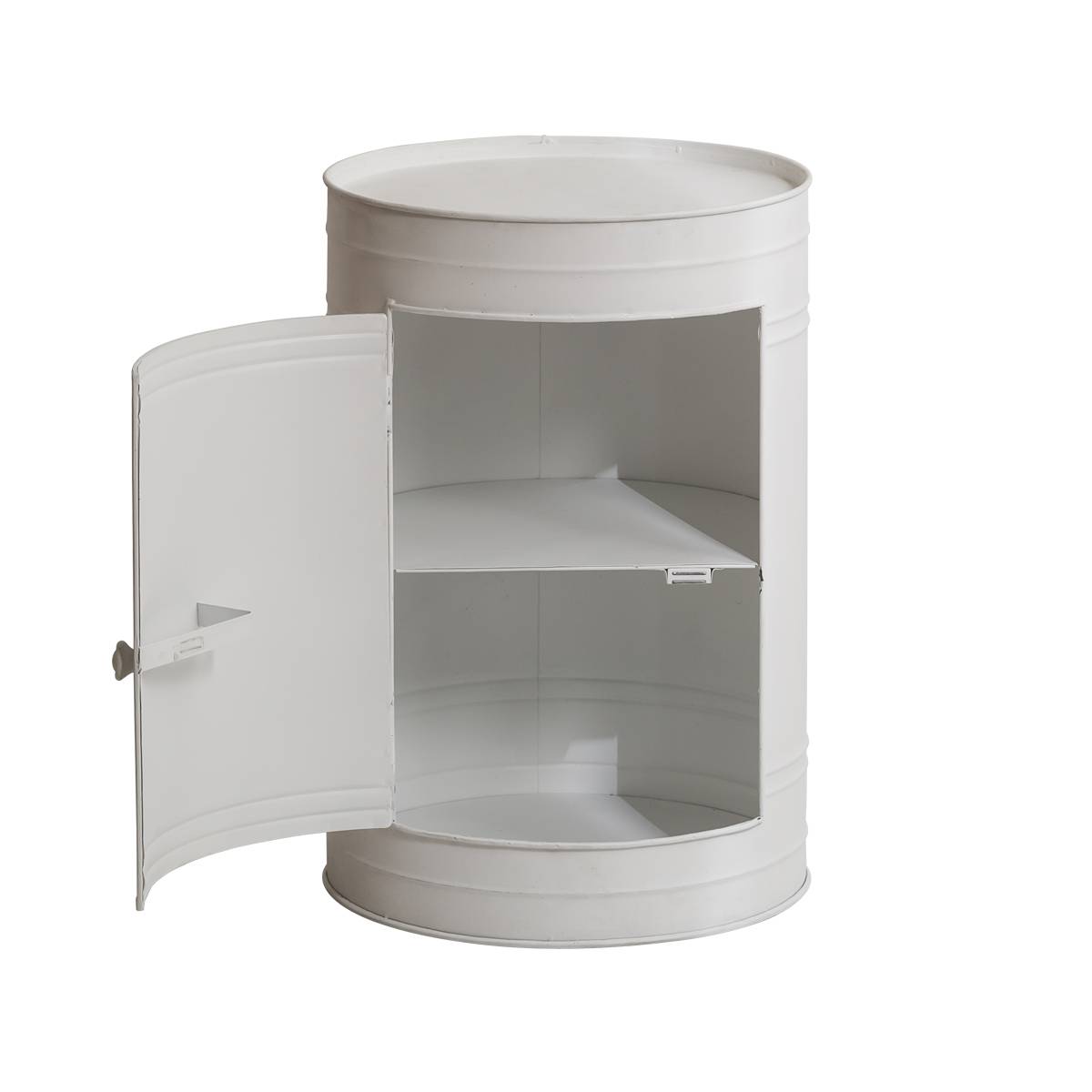 Table de chevet bidon en métal blanc MERYL blanc, MADE IN MEUBLES