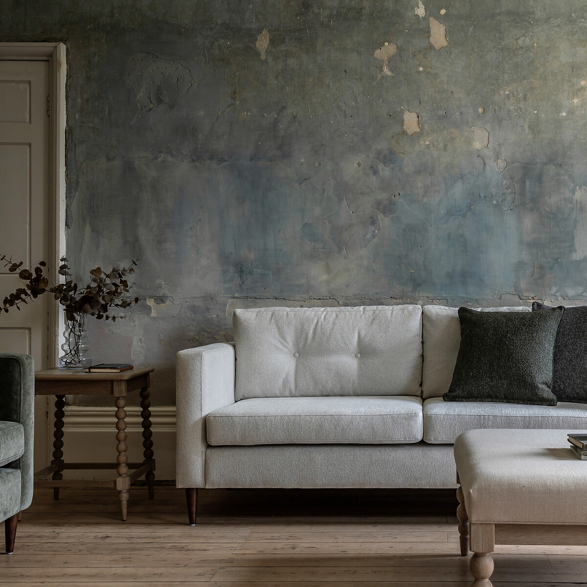 Marchfield Buttoned Soft Brushed 3 Seater Sofa with Dark Wood Legs grey, SO'HOME