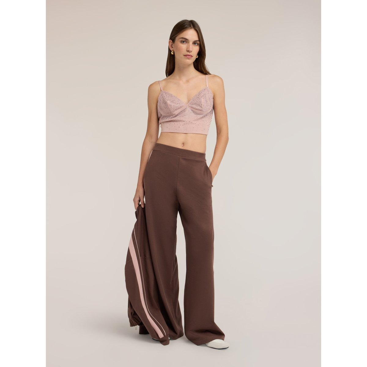 Top court avec micro-strass rosa cipria, MOTIVI