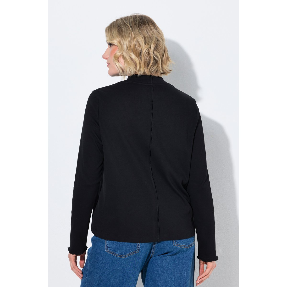T-shirt en jersey côtelé, col montant noir, ULLA POPKEN