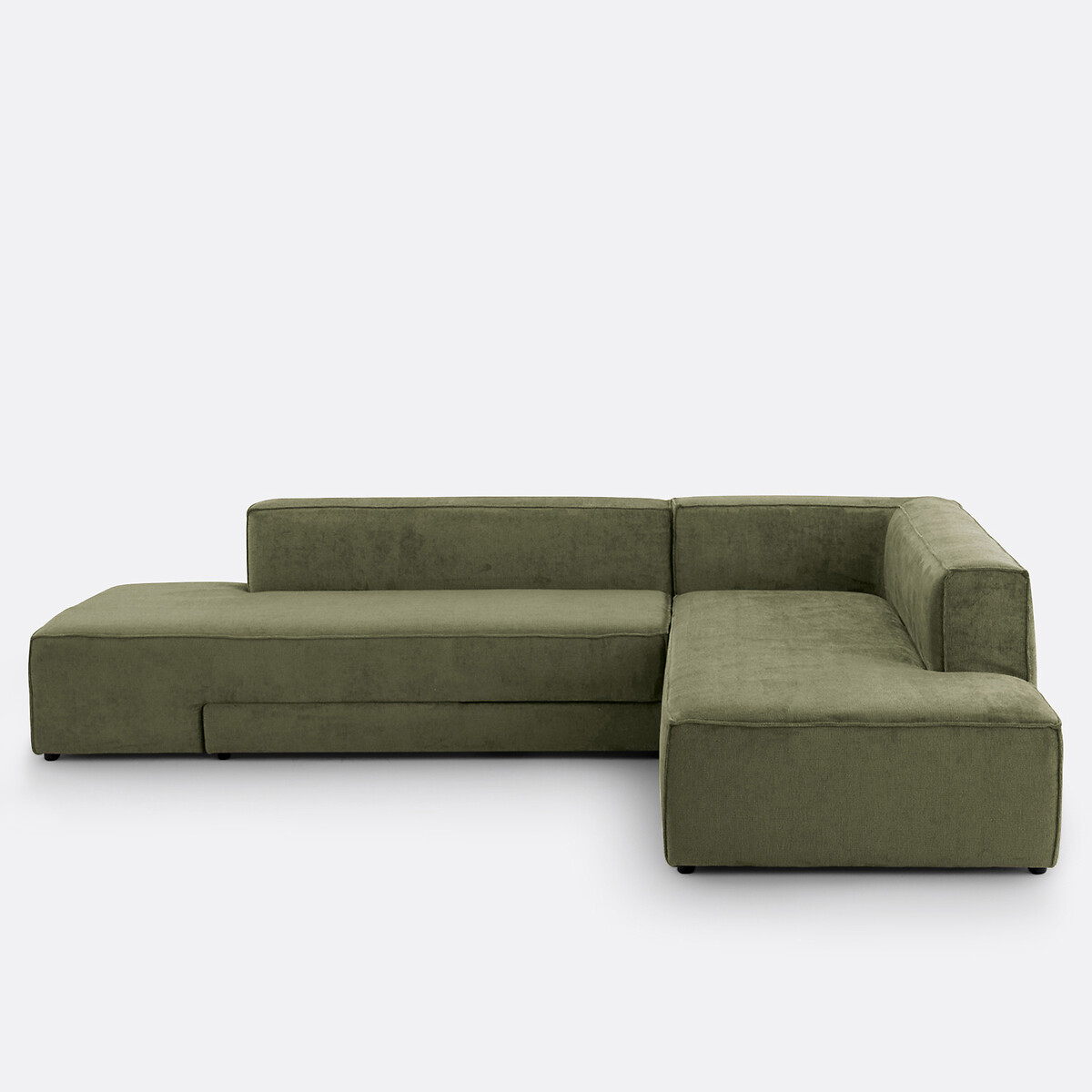 Canapé d'angle gauche ou droit, convertible, en velours texturé, Ginosa kaki, LA REDOUTE INTERIEURS