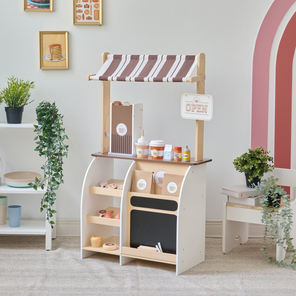 Stand café jouet bois, machine expresso, 29 accessoires, Marron marron, TEAMSON KIDS