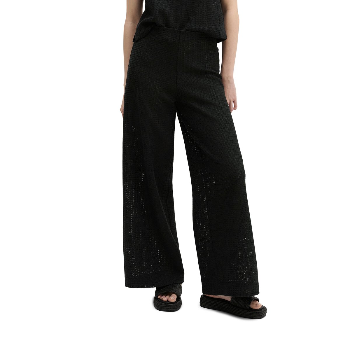 Crochet Pull-On-Pants slim en jersey de coton mélangé noir, MARC O'POLO