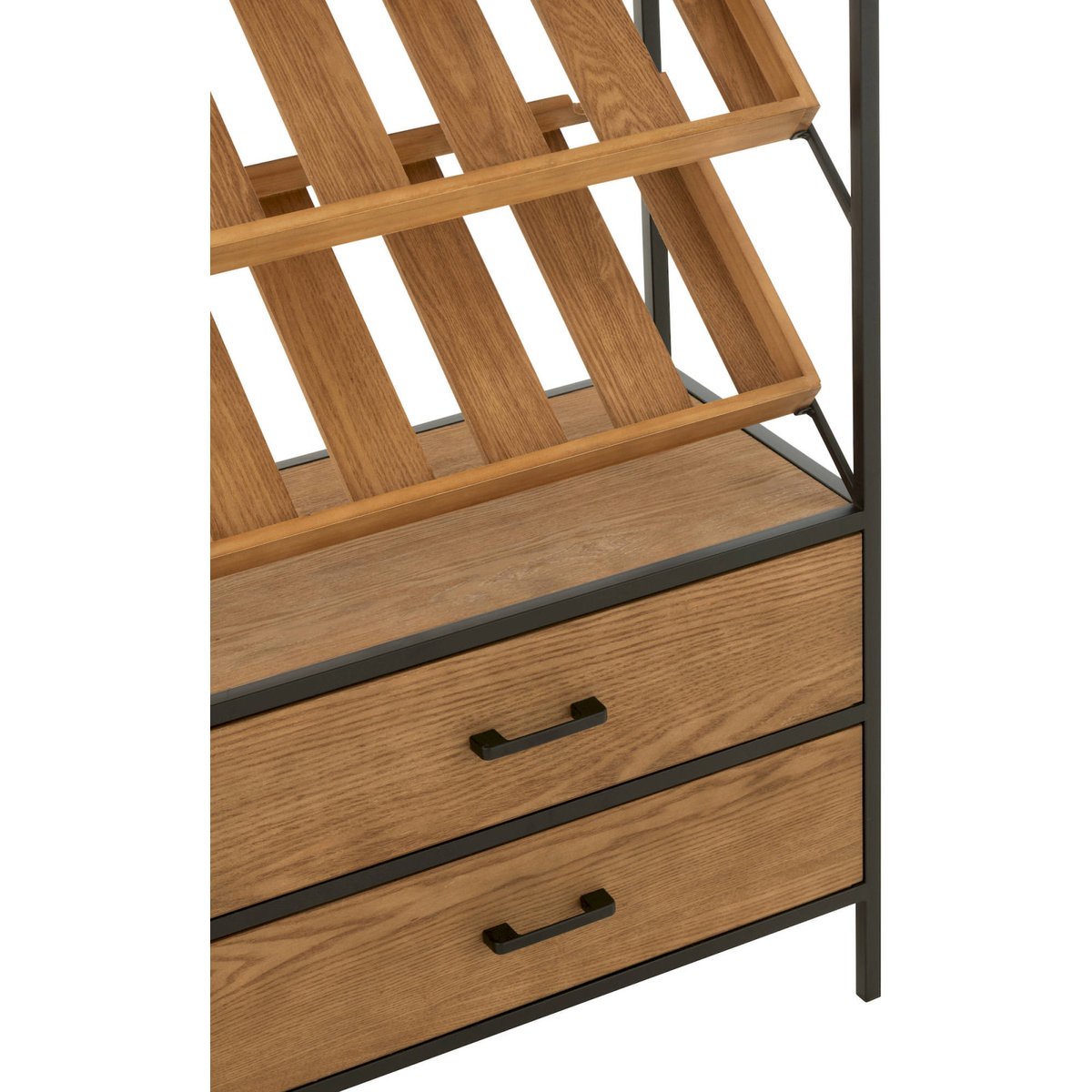 Meuble bar rectangulaire en bois avec rangements pour bouteilles bois naturel et métal noir, RECOLLECTION