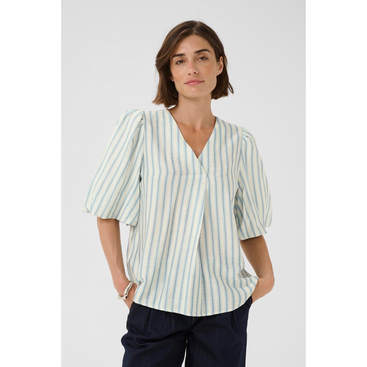 Blouse à manches courtes bleu/blanc rayures, CULTURE