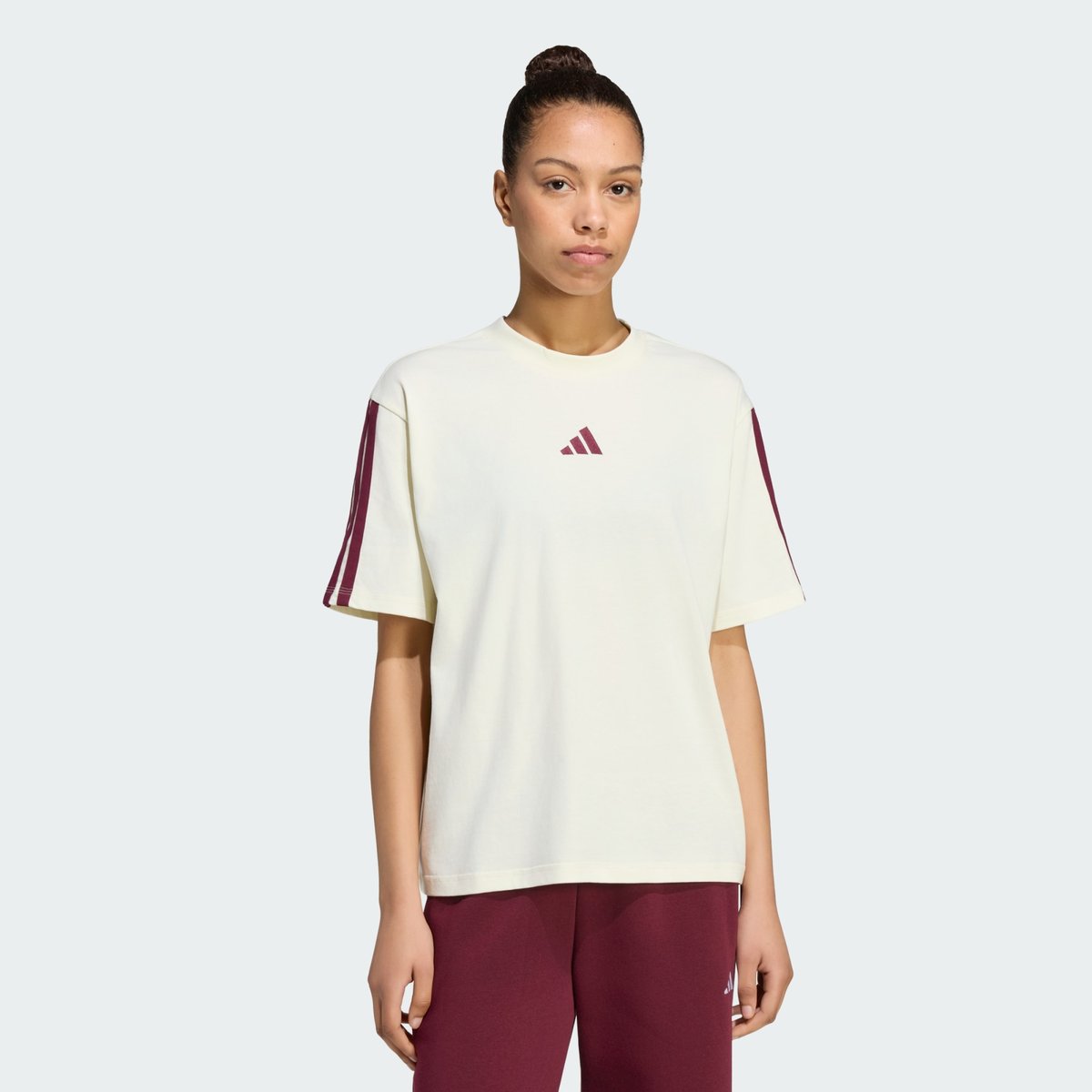 T-Shirt Boyfriend 3 Bandes Essentials T-Shirt Boyfriend 3 Bandes Essentials ivory / maroon, ADIDAS SPORTSWEAR