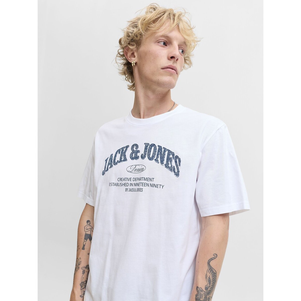T-shirt manches courtes, col rond, logo, DENVER blanc, JACK & JONES