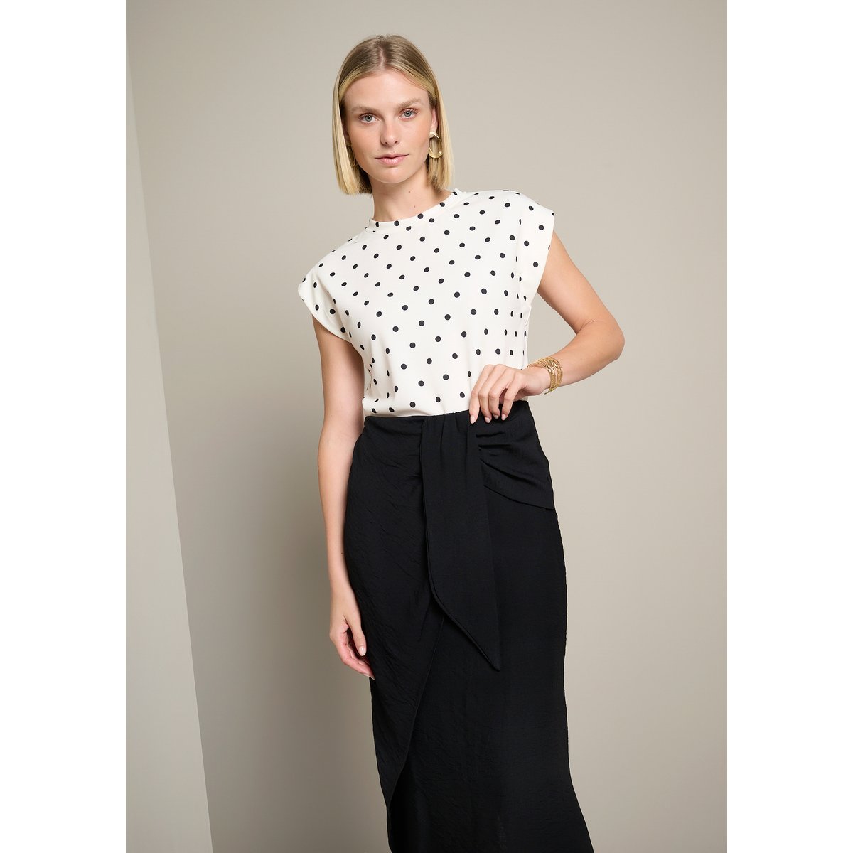 T-shirt à pois blanc vanille, LOLALIZA