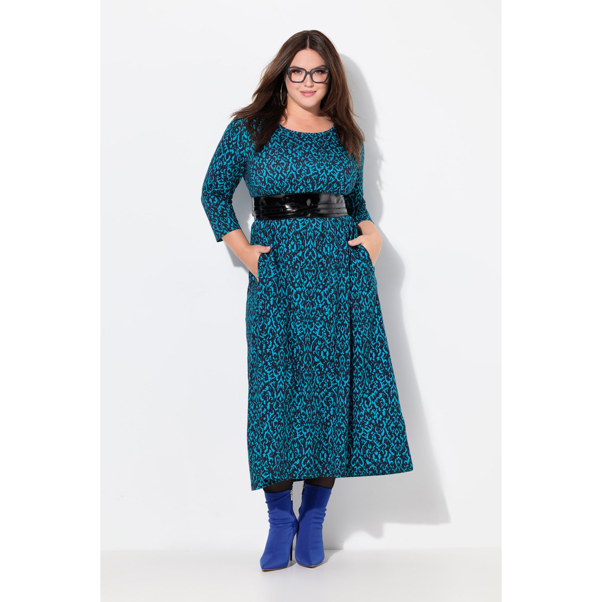 Robe en jersey coupe évasée, poches menthe turquoise, ULLA POPKEN