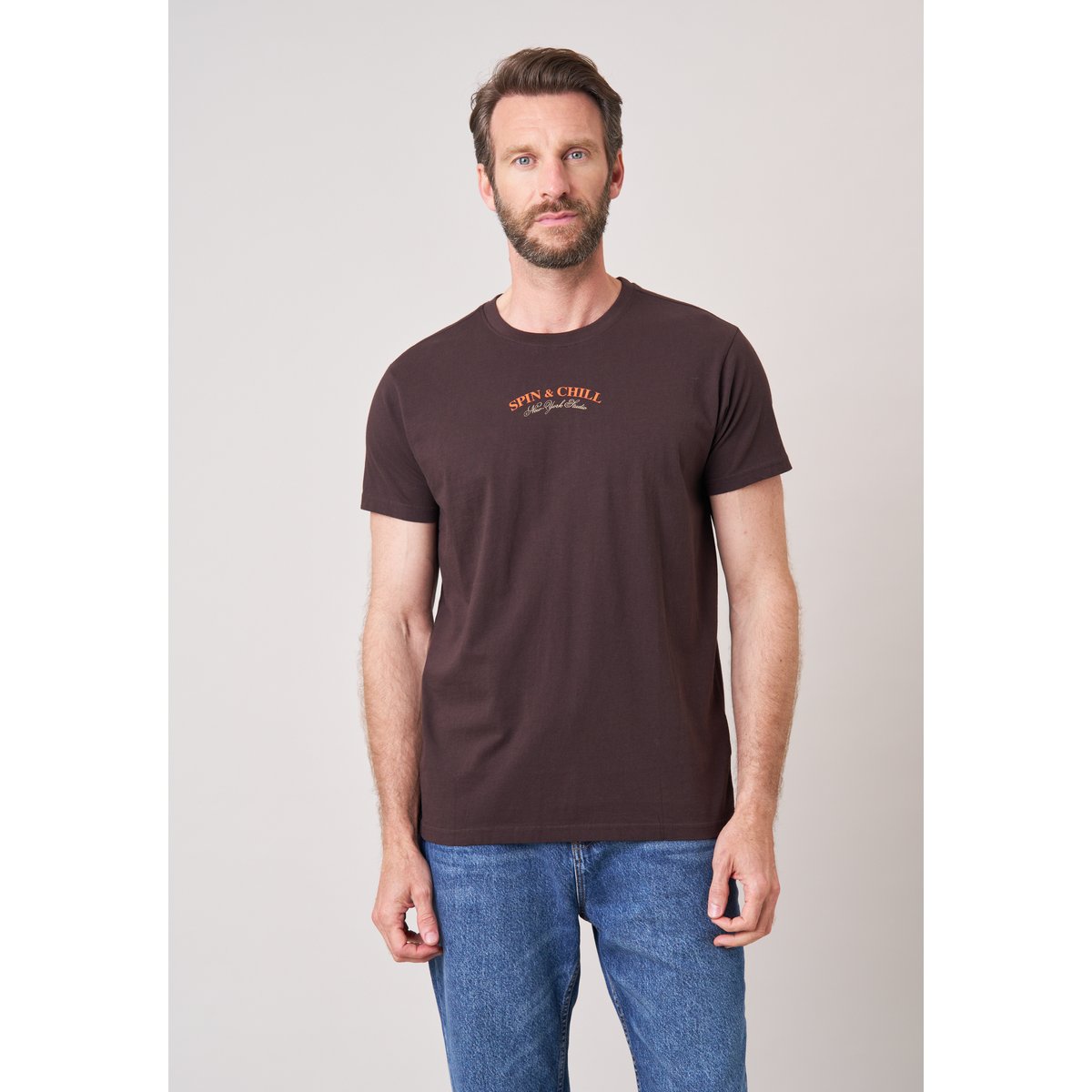 T-shirt confort homme en 100% coton imprimé platine vinyle SPIN walnut, DEELUXE