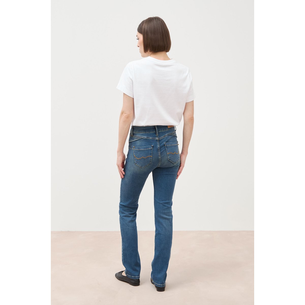Jeans regular taille haute bleu fonce, BONOBO