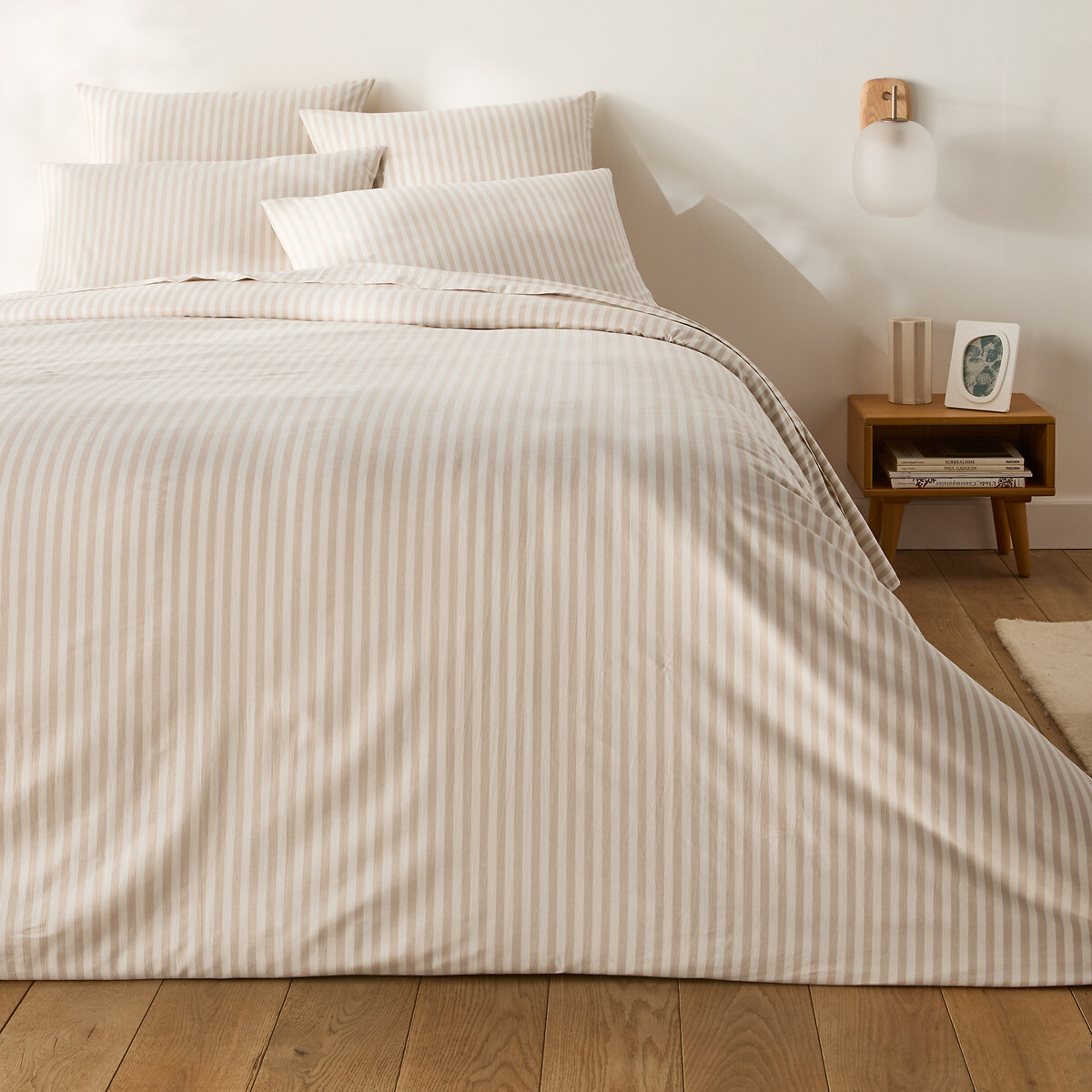 Housse de couette en coton, SOIZIC BEIGE rayé beige, LA REDOUTE INTERIEURS
