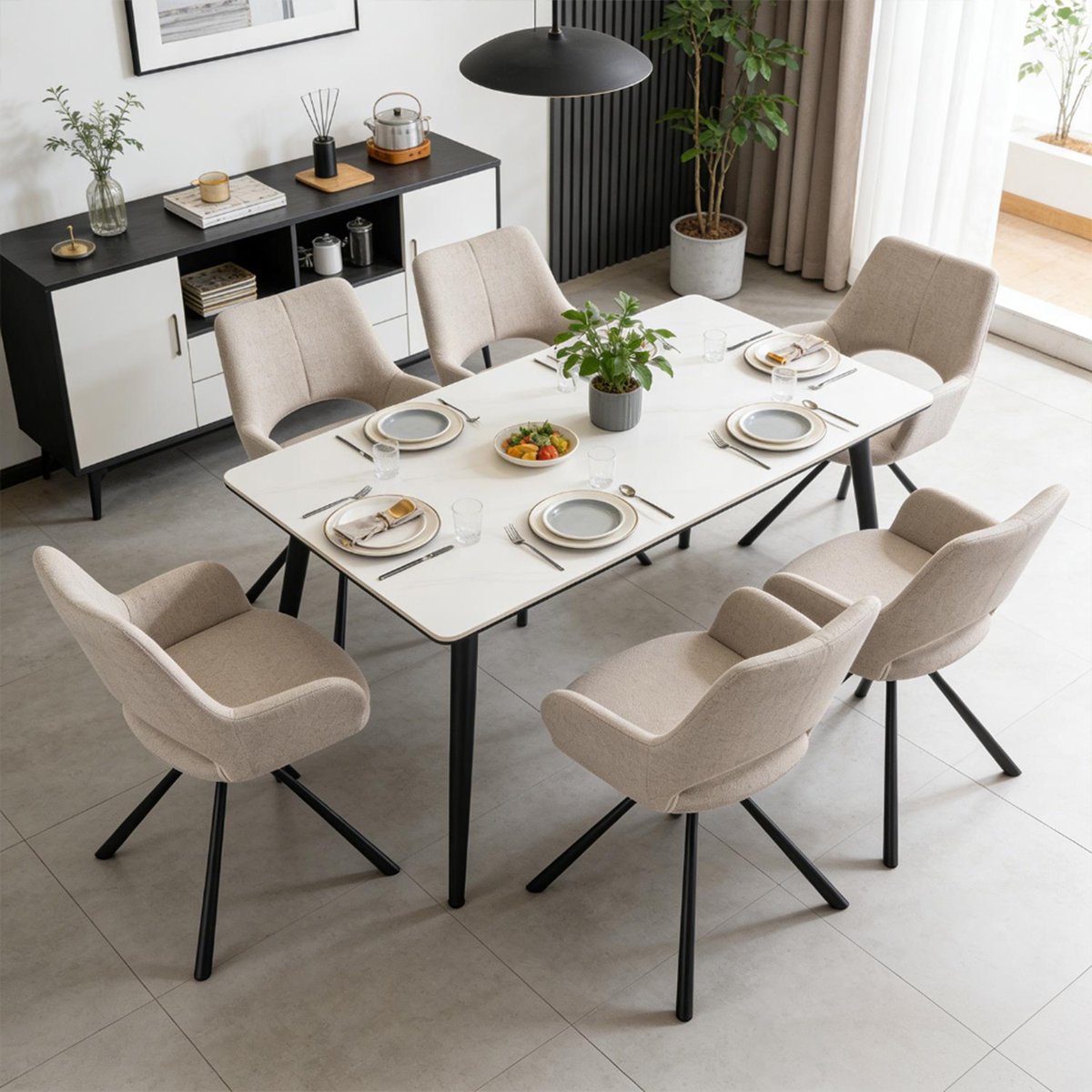 Lot de 6 chaises de salle à manger style scandinave, BETH kaki, MEUBLES COSY