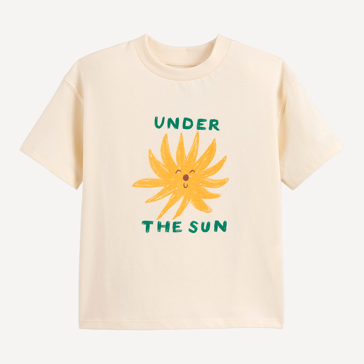 T-shirt oversize à col rond, à manches courtes, imprimé soleil devant ecru, LA REDOUTE COLLECTIONS