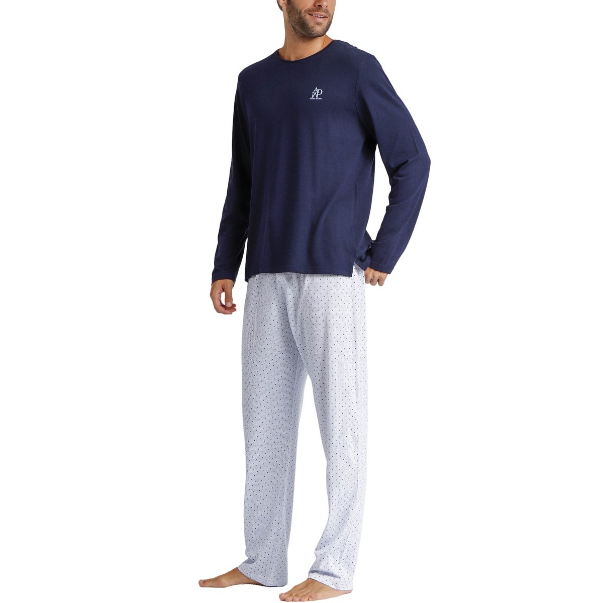 Pyjama pantalon top manches longues Stripes And Dots bleu, ADMAS