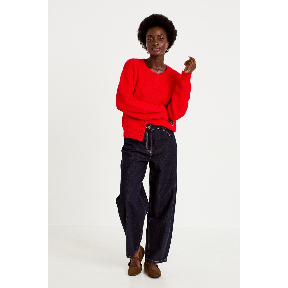 Gilet ample col rond manches longues rouge, CACHE CACHE