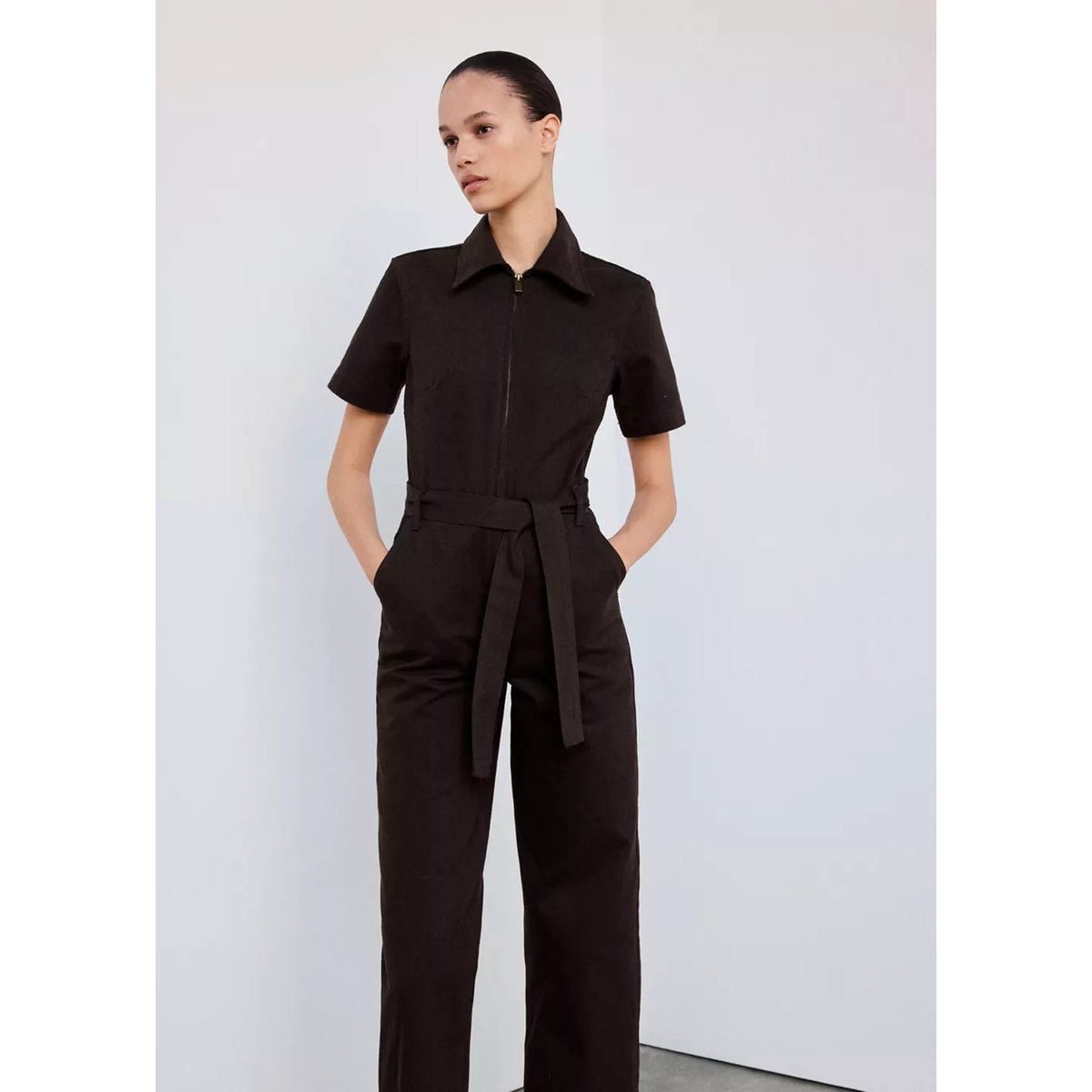 Combinaison jean ceinture chocolat, MANGO