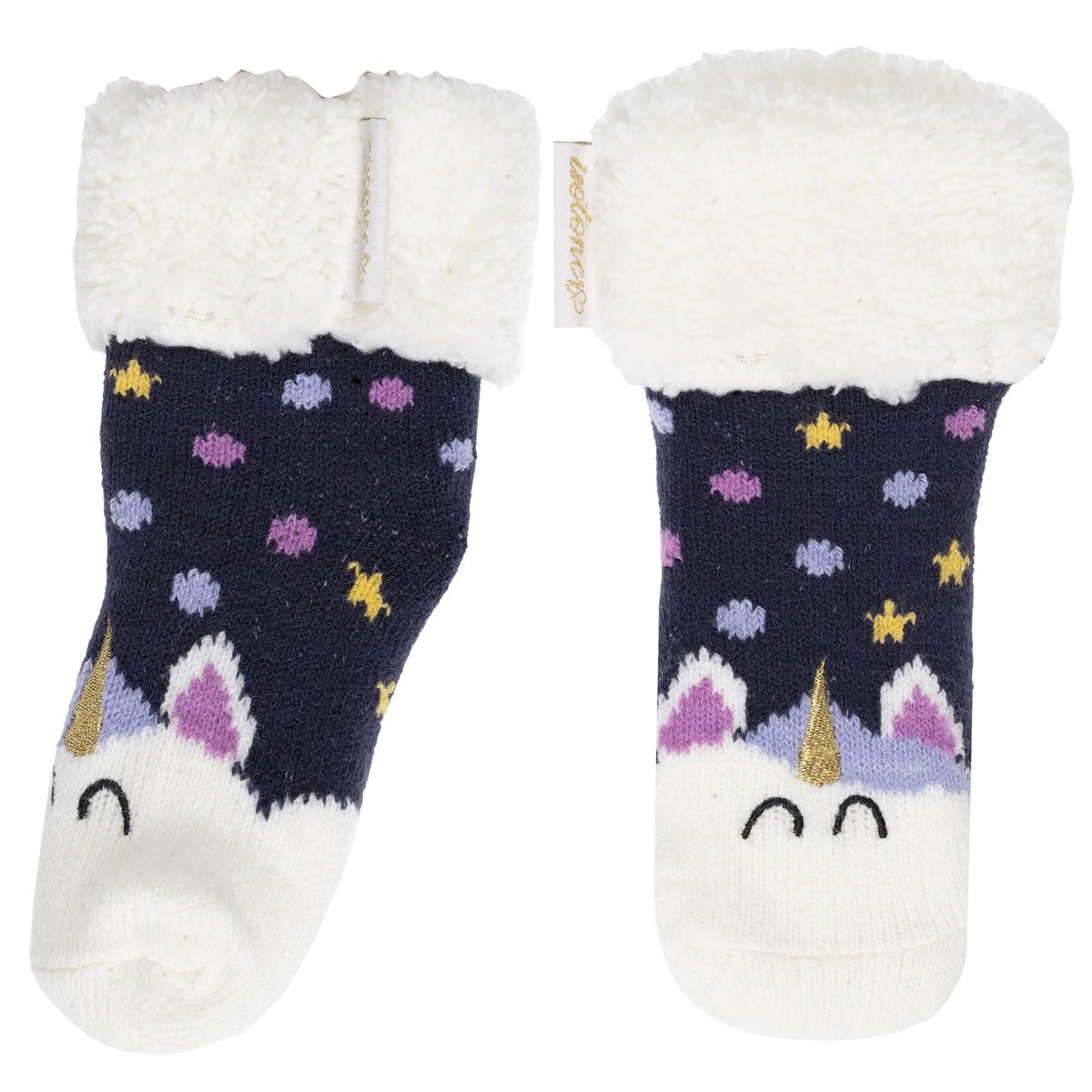 Chaussettes anti-dérapantes maille jacquard, picots antidérapants bleu, ISOTONER
