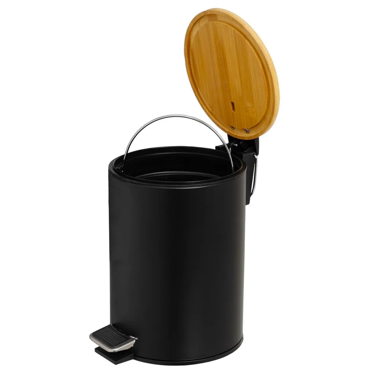Poubelle de salle de bain en métal noir et bambou 3L noir, WADIGA