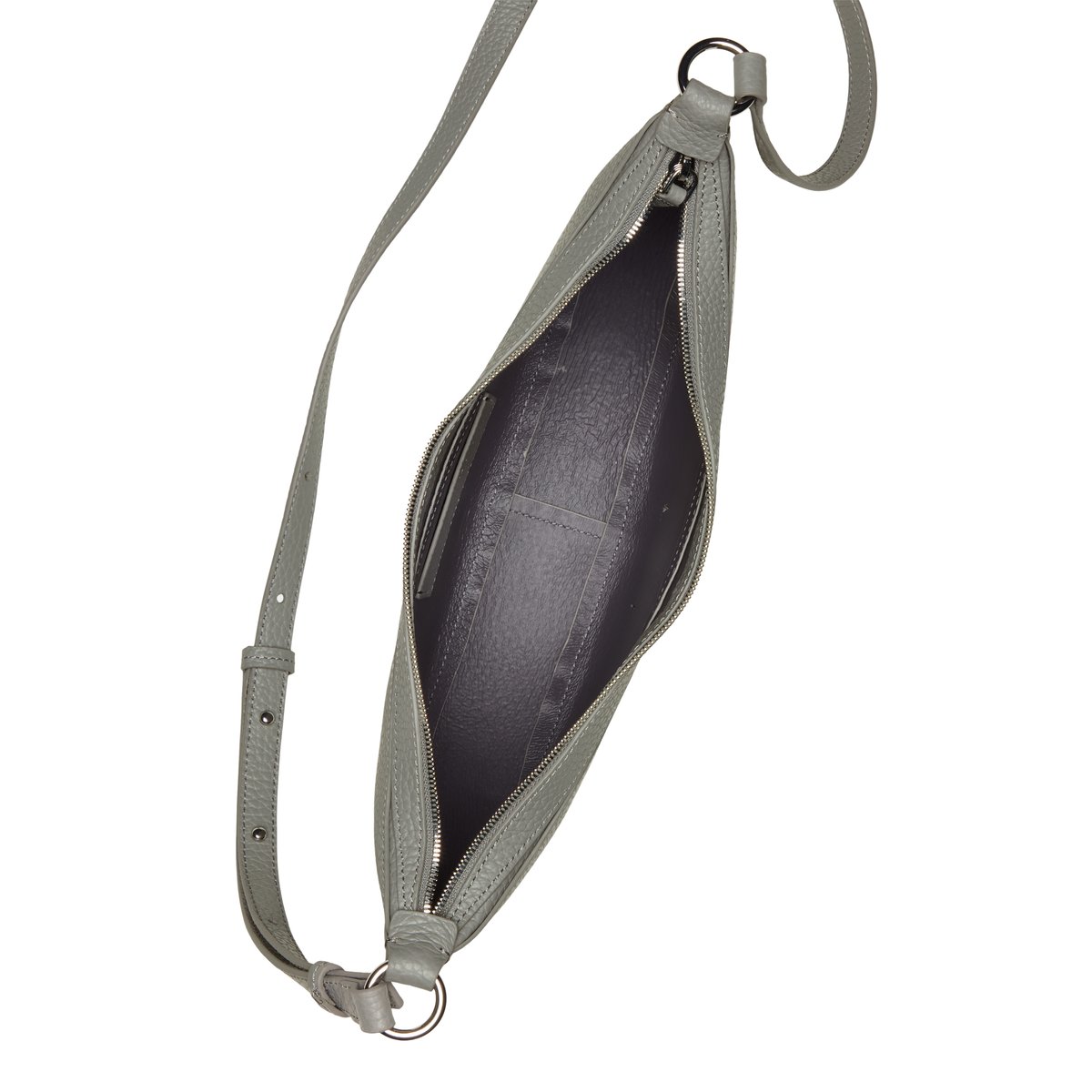 Sac à bandoulière medium en cuir de vache finement grainé gris, MARC O'POLO