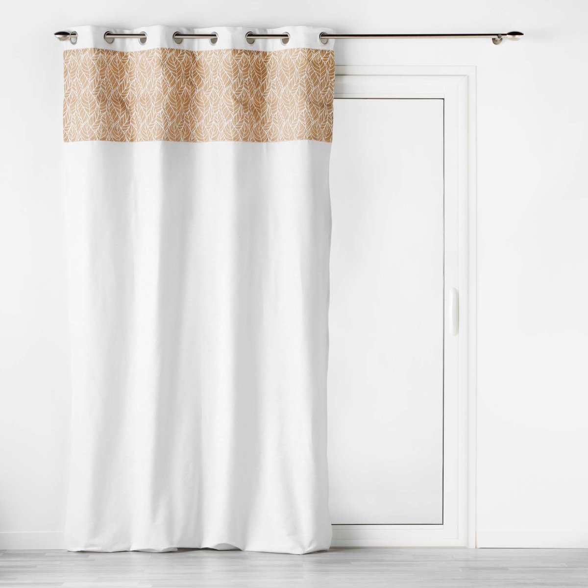 Rideau bi-matière avec toile de jute imprimée blanc, DOUCEUR D'INTÉRIEUR