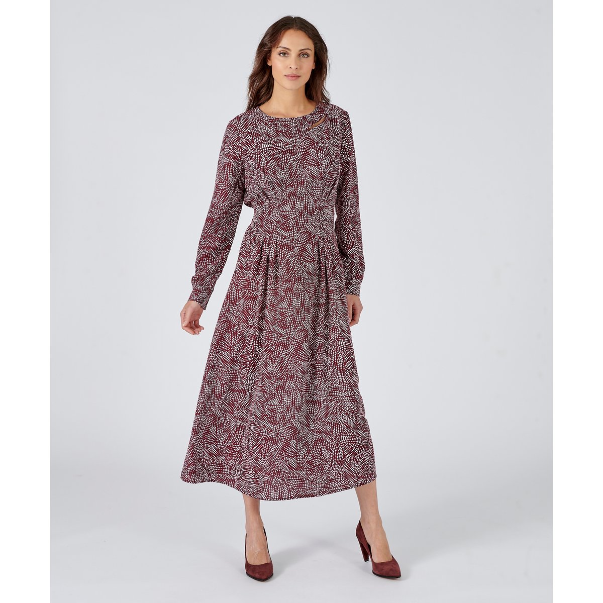 Robe imprimée à manches longues rouge bordeaux graphique, DAMART