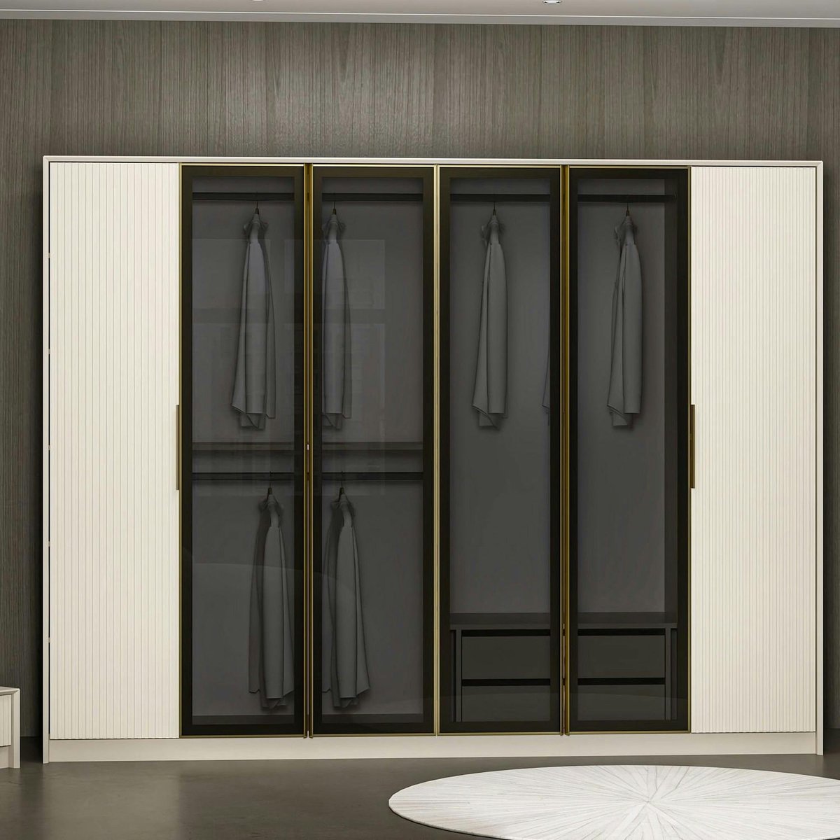 Armoire dressing blanc 4 portes verre H 210 cm BYRON blanc, PIER IMPORT