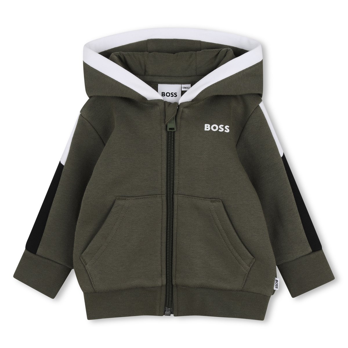 Cardigan à capuche olive, BOSS KIDSWEAR
