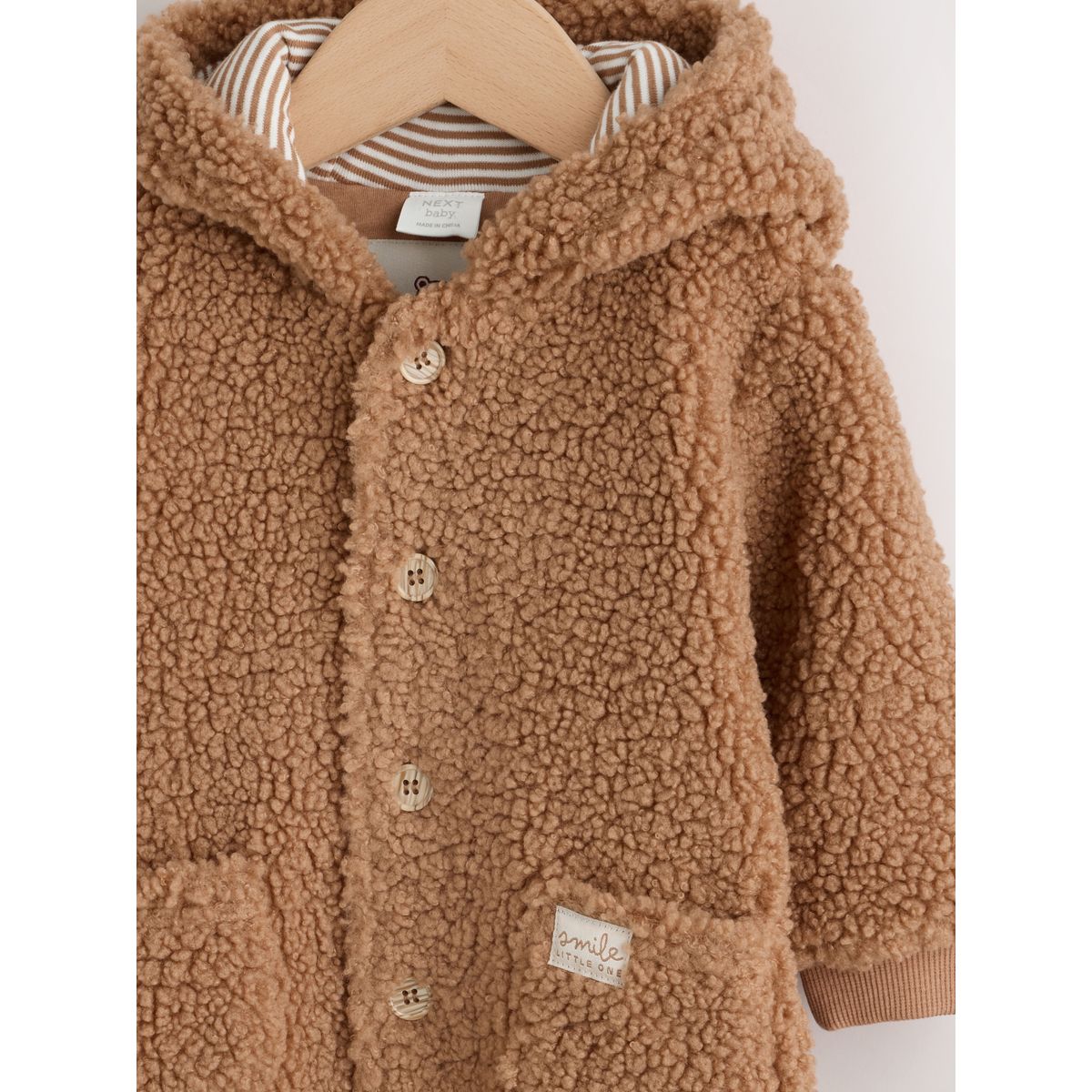 Combinaison bébé capuche peau lainée marron, NEXT